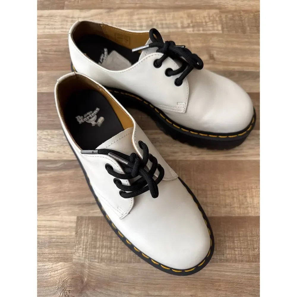 Dr. Martens 1461 Quad Retro White Leather Platform Shoes size W9|M8